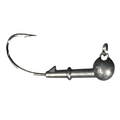 Close-up of a single metallic fishing jig head with a curved sharp hook and round weighted ball designed for fishing lure attachments, shown against a white background, representing Limitless Felix's Dream Stroller.