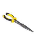 Loon Apex Needle Nose Pliers with long, narrow, black metal jaws and ergonomic yellow and black rubberized handles for precision fishing tackle use.
