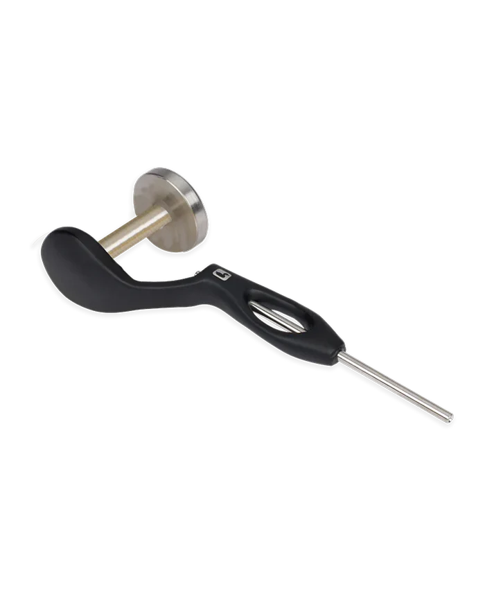 Loon Ergo Bobbin fishing tackle accessory featuring a sleek black ergonomic handle and stainless steel components designed for precision in angling.