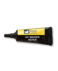 Loon UV Wader Repair tube with yellow and black label designed for fixing fishing waders, displayed against a white background for clear view.