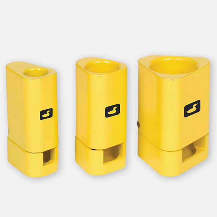 Three bright yellow Loon Zippy Hair Stacker tools of varying sizes with a black duck logo, used for organizing and stacking fishing hair materials.
