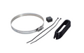 Low Profile Trolling Motor Mount for DSI Skimmer 000-10261-001 with metal hose clamp, black plastic mounting bracket, two zip ties, and a small foam block for secure installation.