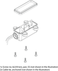 Diagram of Lowrance Ghost Bluetooth Module Kit 000-15315-001 showing a rectangular transparent cover, internal circuit board, cylindrical wire connector, and four screws below the main enclosure for assembly.