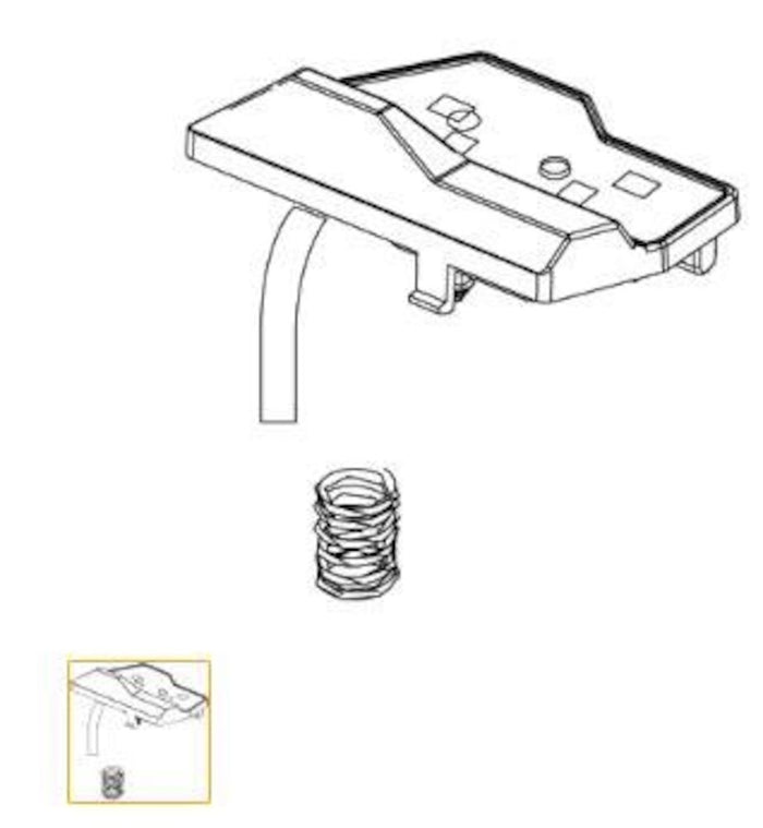 Lowrance Ghost Button, Front Left Kit 000-15310-001 featuring a small rectangular button module with attached wire and a coiled metal spring, used for marine electronics control.
