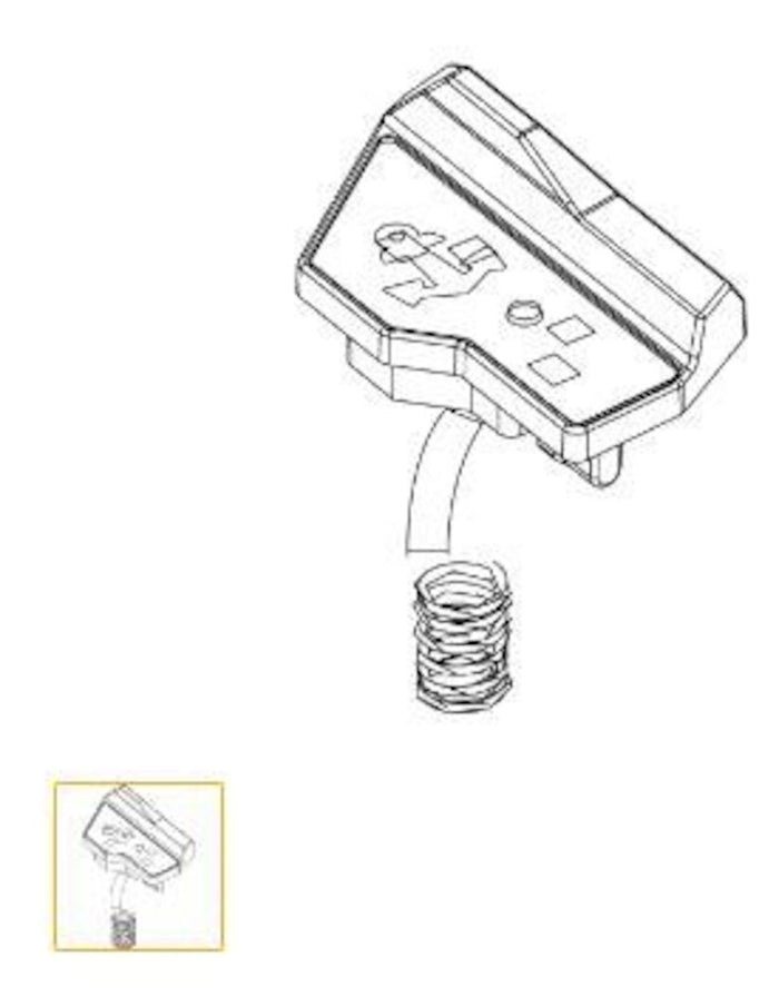 Lowrance Ghost Button, Front Right Kit 000-15311-001 featuring a compact, angled control button with an anchor icon and spring-mounted flexible connector for marine electronics or fishing tackle use.