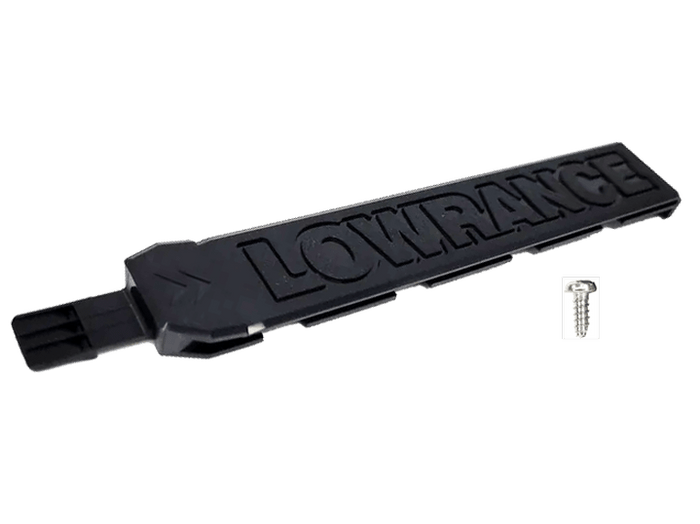 Lowrance Ghost Center Cover Kit 000-15319-001 black rectangular protective cover with embossed Lowrance logo and included mounting screw for marine electronics.