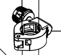Lowrance Ghost Collar Clamp Kit 000-15807-001 showing a detailed black and white line drawing of a circular clamp device with a knob and attachment points, used for marine electronics mounting in fishing tackle setups.