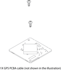 Diagram of Lowrance Ghost GPS PCBA Kit 000-15255-001 showing a rectangular circuit board with electronic components and two screws positioned above it, illustrating assembly steps for marine electronics use.
