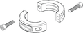 Lowrance Ghost Lower Bearing Clamp Kit 000-15244-001 showing two curved clamp halves and two hex bolts, designed for secure mounting in marine electronics or fishing tackle setups.