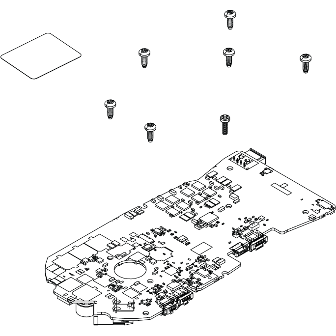 Lowrance Ghost PCBA,MAIN HEAD KIT 000-15256-001 showing a detailed electronic circuit board with integrated components and eight small screws arranged around it, designed for marine electronics use.