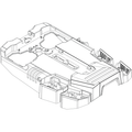 Detailed line drawing of a black plastic marine electronics accessory showing multiple connector ports and structural features for mounting, representing the Lowrance Ghost Pedal, Upper 000-15322-001.