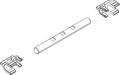 Lowrance Ghost Push Rod Pin 000-15298-001 shown as a cylindrical pin with evenly spaced notches and two matching plastic clips designed for secure attachment in fishing tackle equipment.