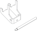 Line drawing of a Lowrance Ghost Rear Latch Kit 000-15287-001 featuring a rectangular plastic latch with two upright prongs and a separate cylindrical pin, designed for marine electronics mounting.