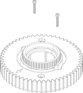 Lowrance Ghost Slip Gear Assembly 000-15270-001 showing a circular gear with teeth around the edge and two screws positioned above it, used in fishing tackle and marine electronics.