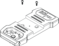 Line drawing of the Lowrance Ghost Switch Housing Kit 000-15318-001, showing a rectangular mounting base with labeled switch area and two screws above for assembly, used in marine electronics and fishing tackle setups.