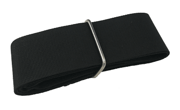 Lowrance Ghost Tie Down Strap 000-15828-001 in black, made of durable material with a metal buckle, designed for securing fishing tackle and marine electronics gear.