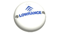 Lowrance Ghost TMC-1 000-15325-001 marine electronics device with white circular body featuring blue Lowrance logo, designed for fishing tackle use.