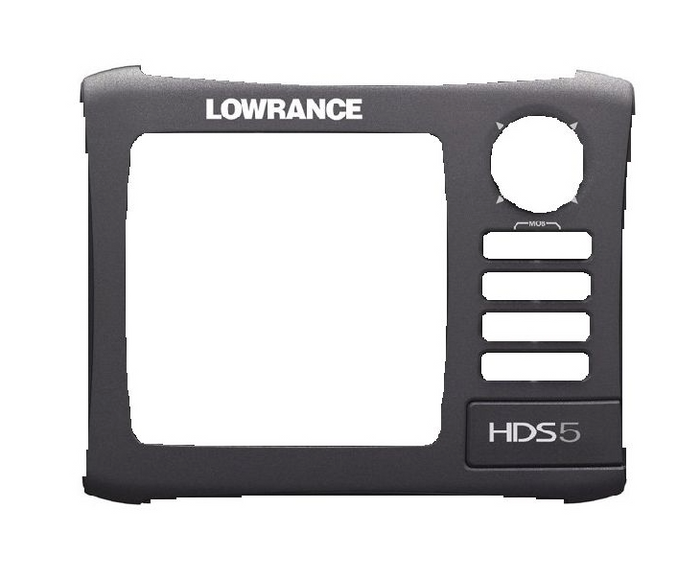 Lowrance HDS 5 Gen 2 Non Touch Bezel and Card Door 000-10708-001 in black, designed as a replacement front panel for marine electronics display with labeled buttons and dial.