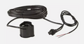 Lowrance PD-WSU 83/200 kHz Pod Style Transducer 000-0106-59 showing a black cylindrical transducer pod attached to a lengthy cable with a connector and bare wire ends for marine electronics use.
