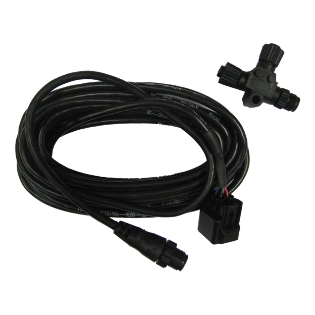 Lowrance Yamaha Engine Interface Cable for NMEA2000 000-0120-37 featuring a coiled black cable with connectors designed for marine electronics and fishing tackle systems.