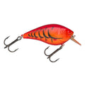 Lucky Craft LC 2.5 Squarebill Crankbait fishing lure in bright red and orange with black striped pattern, featuring two treble hooks and a small diving lip for freshwater fishing.