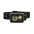 LuxPro Waterproof Long Runtime LED Headlamp with adjustable black elastic strap, featuring two bright LED lenses and compact rectangular black casing for hands-free outdoor lighting.