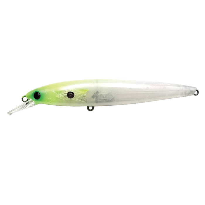 Madotachi Hanitas SF Minnow fishing lure with a translucent body and green head, designed for realistic movement to attract fish in various water conditions.