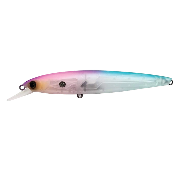 Madotachi Hanitas SF Minnow fishing lure with a translucent body featuring gradient colors from pink to blue, designed for realistic movement in water.