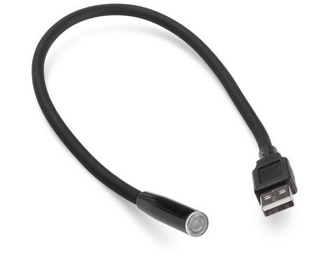 Marcum 12" USB Gooseneck LED Light featuring a flexible black neck and USB connector, designed for focused bright illumination in fishing and marine electronics applications.