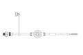 Black and white technical illustration of the MEGA 360 PC - MEGA 360 Power Cable 720120-1 showing the cable with connectors on each end and a circular middle section designed for fishing tackle and marine electronics use.