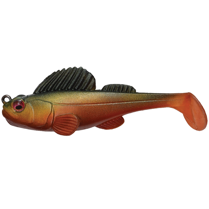 Megabass Dark Sleeper - 2.4" fishing lure designed to mimic a small fish with detailed fins and a paddle tail, ideal for freshwater fishing tackle and musky fishing.
