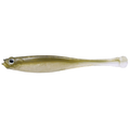 Megabass Haze-ST soft fishing lure in translucent olive green with a detailed fish head and paddle tail, designed for freshwater and musky fishing tackle.