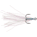 Megabass Karashi Tinsel Hook #10 featuring a sharp treble hook with multicolored iridescent tinsel strands designed for fishing tackle and lures.