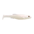 Megabass Magdraft 5" Freestyle soft fishing lure in translucent white with realistic fish shape and detailed eyes, designed for freshwater fishing tackle.