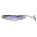 Megabass Spark Shad USA soft fishing lure in silver and blue with realistic yellow and black eye, designed for freshwater fishing tackle targeting musky and other species.