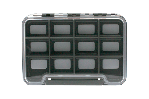 MFC Beaverhead Fly Box with clear top and multiple rectangular compartments designed for organizing fishing tackle and fly fishing lures.