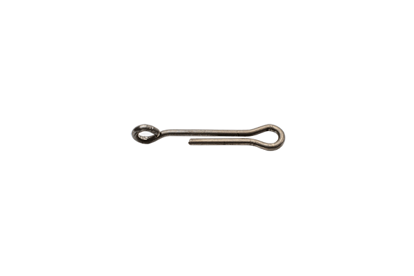 MFC Big Game Shank made of durable metal with an eyelet on one end and a hook-shaped clasp on the other, designed for secure attachment in fishing tackle setups.