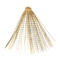 MFC Micro-Barred Fibbetts fishing fly featuring finely barred tan and black fibers arranged in a tapered fan shape, designed for musky and fly fishing tackle.