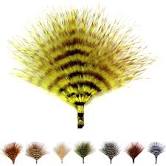 MFC Mini Barred Marabou fishing lure with barred feather pattern in yellow and black, designed for musky fishing tackle and fly fishing gear.