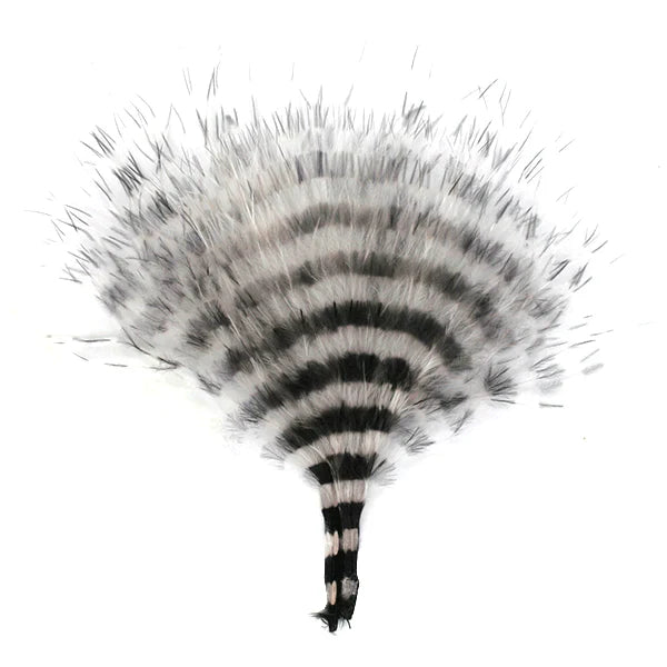 MFC Mini Barred Marabou fishing lure with soft, striped black and white feathers designed for effective use in fishing tackle and fly fishing gear.