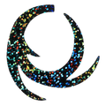 MFC Pacchiarini's Dragon Tail fishing lure with a curved, segmented shape and a multicolored reflective pattern designed to attract fish in fresh or saltwater environments.