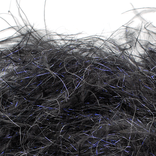 Close-up of black and dark gray fibrous material with subtle blue strands, used as MFC Senyo's Dirty Bird Dubbing for fishing lures and tackle.