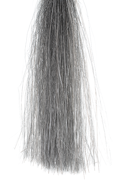 Close-up view of MFC Senyo's Shadow Fiber showing fine, transparent fishing lure fibers designed to enhance attractant action in musky and ice fishing tackle.