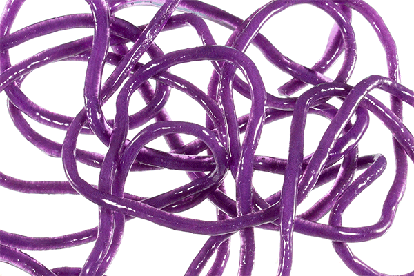 MFC Trina's Squirm Material Medium in vibrant purple, showing flexible, tubular fishing lure material used for crafting custom fishing tackle.