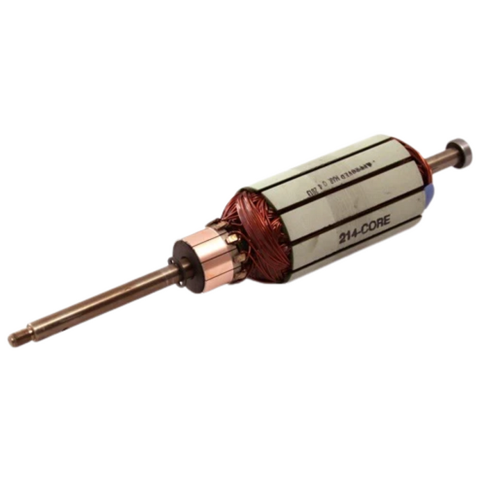 Minn Kota ARM ASSY 24V 4" 80# WW2 | 80LB THRUST | 4.0 P/N: 92-100-214, a metal motor armature with copper wiring and a central shaft, designed for fishing tackle applications.