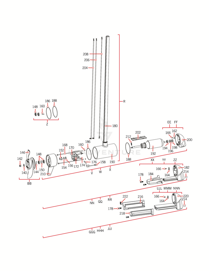 Exploded technical diagram illustrating all components and assembly parts of the Minn Kota ARMATURE ASY 4.5" LU w/BEARING | 112LB THRUST | 4.5 P/N: 92-100-245 fishing tackle product.