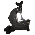 Minn Kota BRACKET ASSY,TRANSOM,FW-LOW P/N: 2991795, a black durable mounting bracket with adjustable clamp and screw designed for secure attachment to fishing boats, ideal for marine electronics and fishing tackle setups.