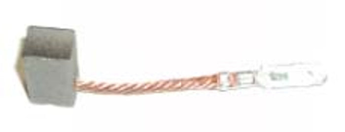 Minn Kota BRUSH ASSEMBLY 3.625 | 3.625 | 55LB THRUST P/N: 188-036 showing a rectangular carbon brush attached to braided copper wire with a metal connector, used in marine electronics and fishing tackle motors.