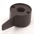 Minn Kota BRUSH END HOUSING ASSY-SERVICE P/N: 92-300-160 is a black cylindrical fishing tackle component with a flat, protruding tab and three circular holes designed for mounting or assembly.