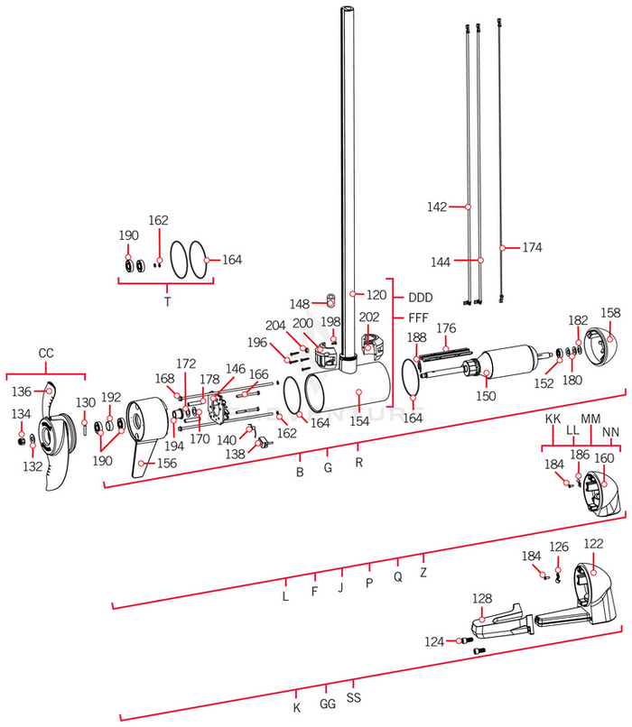 Technical exploded diagram showing detailed components of the Minn Kota BRUSH W/TERMINAL | 4 | 80LB THRUST P/N: 188-094 trolling motor part, with labeled sections and parts for fishing tackle repair and maintenance.